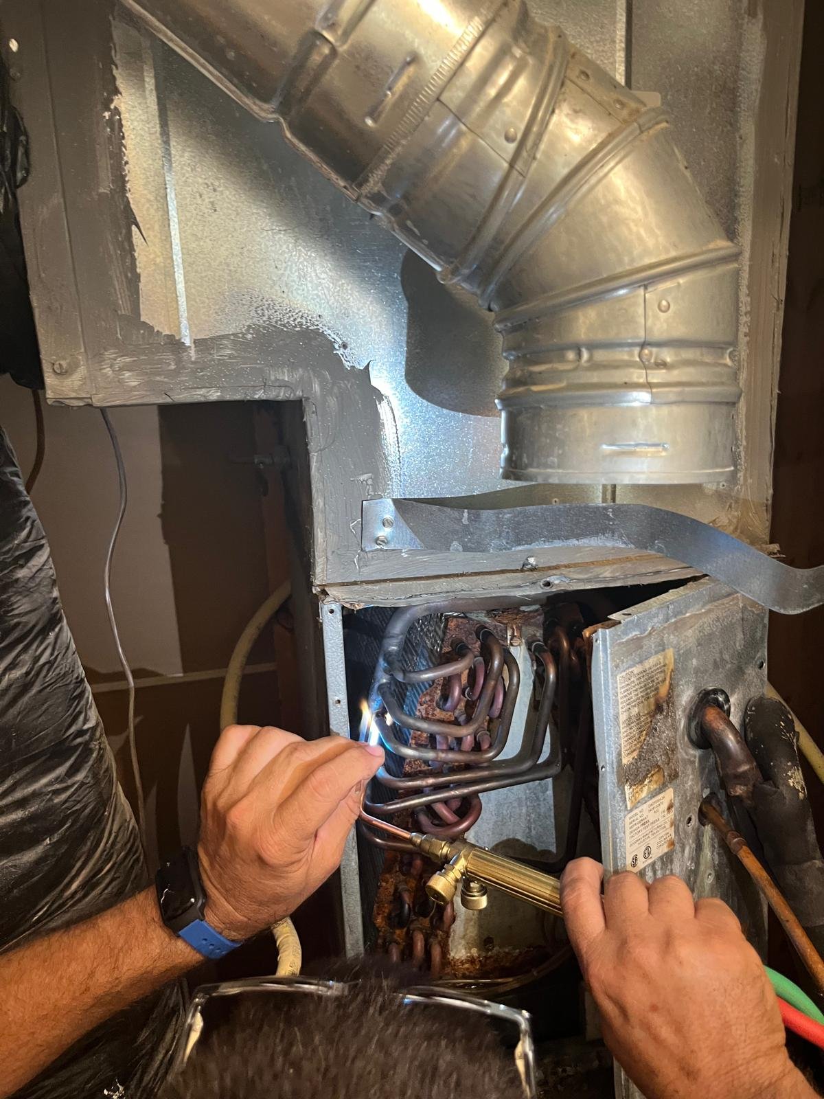 Brazing copper refrigeration lines during an AC install